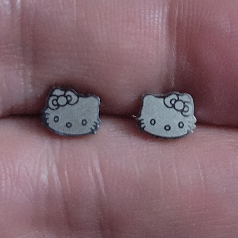 Hello Kitty Sanrio silver post earrings with screw on ball backing